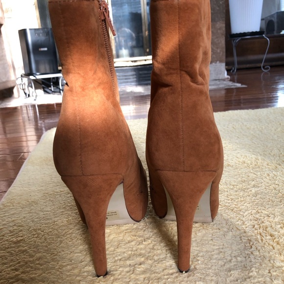 Brown Suede Studded  Platform Ankle High Heel Boots Size 8 - Picture 9 of 16